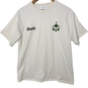 Rhude Crest Graphic T Shirt Cream Ivory Short Sleeve Size L